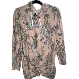 Peach Lightweight Floral hooded Sweatshirt 1X